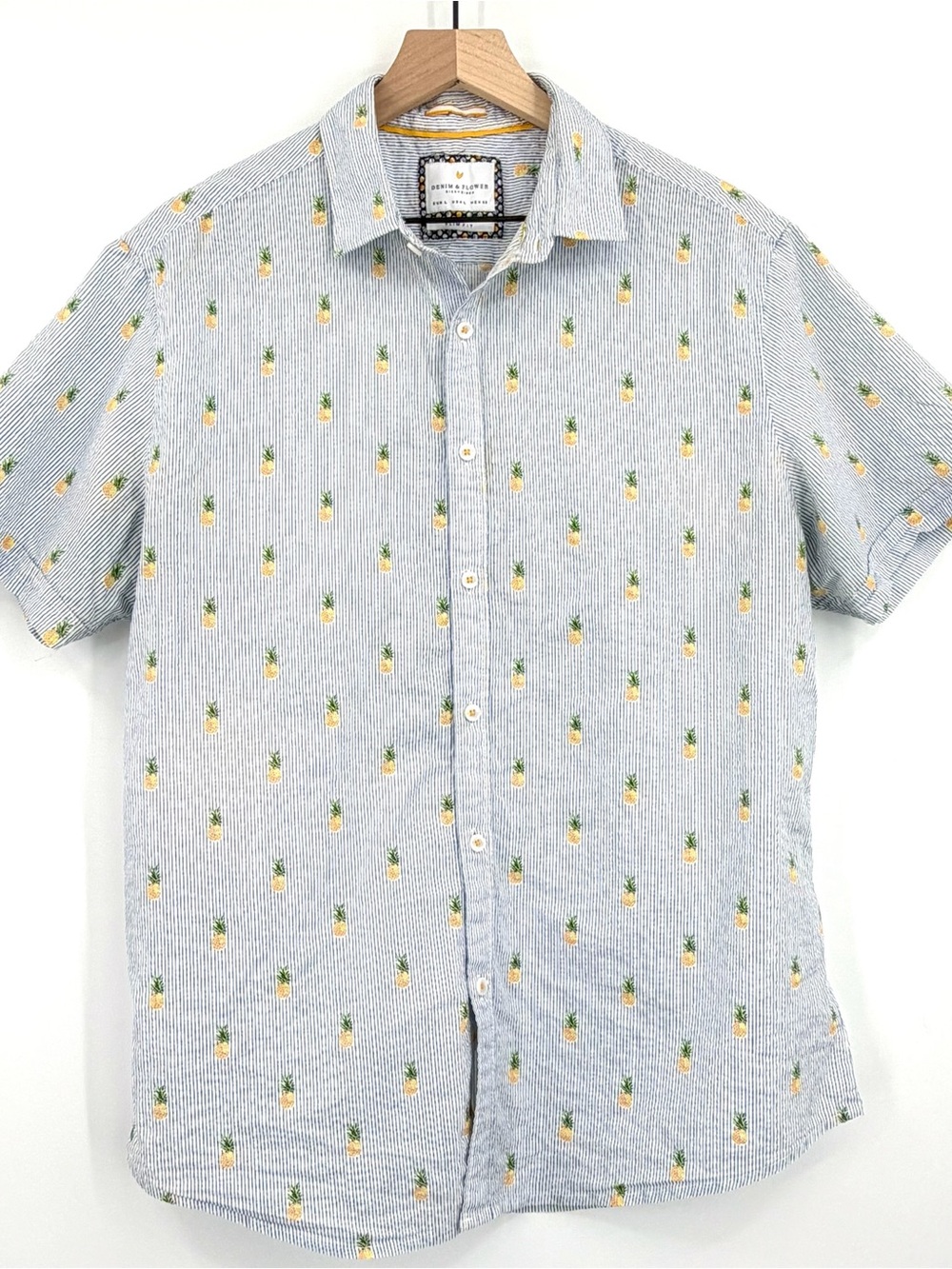 Denim & Flower Ricky Singh Pineapple Shirt Men’s L Slim Fit